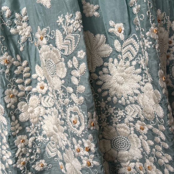 Anthropology Blue Tassel Collection Sagebrush Silk Blend Embroidered Full Skirt - Picture 9 of 15